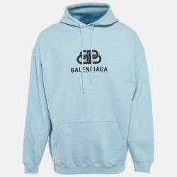Pre Owned Balenciaga Blue Logo Print Cotton Hoodie S