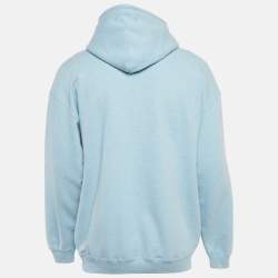 Pre Owned Balenciaga Blue Logo Print Cotton Hoodie S