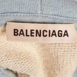 Pre Owned Balenciaga Blue Logo Print Cotton Hoodie S
