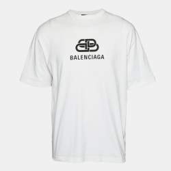 مملوكة مسبقًا Balenciaga White Logo Print Jersey Crewneck T-Shirt XS