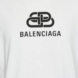 Pre Owned Balenciaga White Logo Print Jersey Crewneck T-Shirt XS