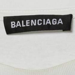 Pre Owned Balenciaga White Logo Print Jersey Crewneck T-Shirt XS