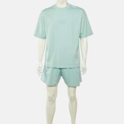 Pre Owned Balenciaga Unisex Green Cotton T-shirt & Sweat Shorts Set M