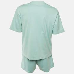 Pre Owned Balenciaga Unisex Green Cotton T-shirt & Sweat Shorts Set M