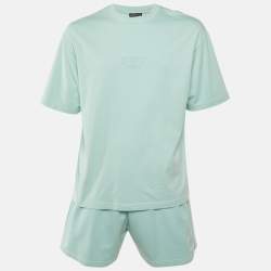 Pre Owned Balenciaga Unisex Green Cotton T-shirt & Sweat Shorts Set M