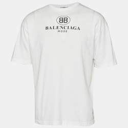 مملوكة مسبقًا تي شيرت بالنسياغا رقبة مستديرة قطن طباعة شعار أبيض مقاس صغير