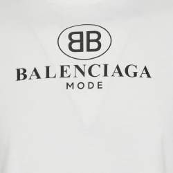 مملوكة مسبقًا تي شيرت بالنسياغا رقبة مستديرة قطن طباعة شعار أبيض مقاس صغير