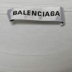 مملوكة مسبقًا تي شيرت بالنسياغا رقبة مستديرة قطن طباعة شعار أبيض مقاس صغير