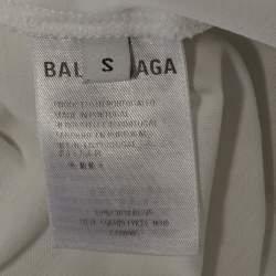 مملوكة مسبقًا تي شيرت بالنسياغا رقبة مستديرة قطن طباعة شعار أبيض مقاس صغير