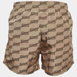 Pre Owned Balenciaga Brown BB Monogram Nylon Swim Shorts XL