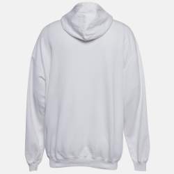 Pre Owned هودي بالنسياغا قطن مطبوع بشعار أبيض كبير الحجم مقاس صغير