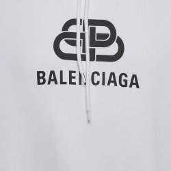 Pre Owned هودي بالنسياغا قطن مطبوع بشعار أبيض كبير الحجم مقاس صغير