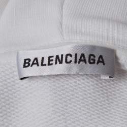 Pre Owned هودي بالنسياغا قطن مطبوع بشعار أبيض كبير الحجم مقاس صغير