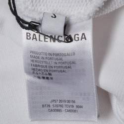 Pre Owned هودي بالنسياغا قطن مطبوع بشعار أبيض كبير الحجم مقاس صغير