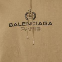 Pre Owned Balenciaga Brown Logo Printed Cotton Knit Hoodie M