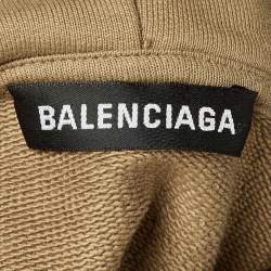 Pre Owned Balenciaga Brown Logo Printed Cotton Knit Hoodie M