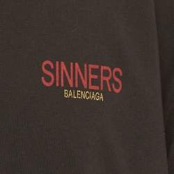 Pre Owned Balenciaga Black Printed Jersey Oversized T-Shirt L