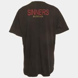 Pre Owned Balenciaga Black Printed Jersey Oversized T-Shirt L