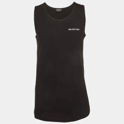 Pre Owned Balenciaga Black Logo Embroidered Cotton Knit Tank Top XS