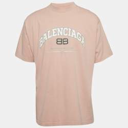 مملوكة مسبقًا Balenciaga Light Pink Logo Printed Cotton Knit Distressed T-Shirt S