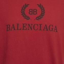 Pre Owned تي شيرت بالنسياغا جيرسي بني مطبوع بقصة واسعة مقاس صغير - سمول