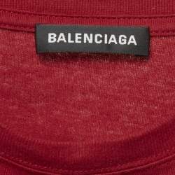 Pre Owned تي شيرت بالنسياغا جيرسي بني مطبوع بقصة واسعة مقاس صغير - سمول