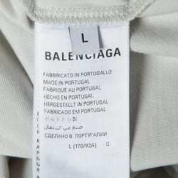 مملوكة مسبقًا Balenciaga Pale Grey Nano BB Logo Cotton Unisex Crew Neck T-Shirt L