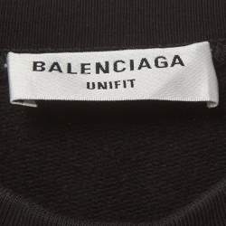 Pre Owned Balenciaga Unifit Black Logo Embroidered Cotton Crewneck Sweatshirt M