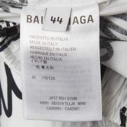 Pre Owned Balenciaga White Logo Print Poplin Trousers XL