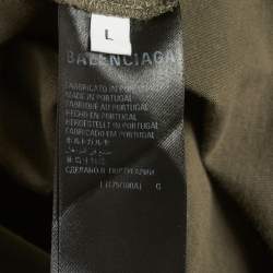 Pre Owned Balenciaga Olive Green Political Campaign Logo Jersey T-Shirt L