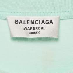 Pre Owned Balenciaga Unisex Mint Green Logo Embroidered Jersey T-Shirt M 