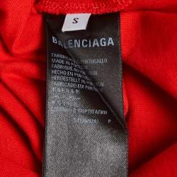 Pre Owned Balenciaga Unisex Red Logo Embroidered Jersey Oversized T-Shirt S