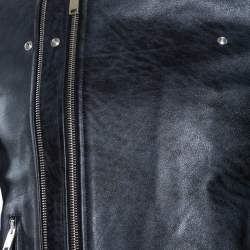 Pre Owned Balenciaga Navy Blue Leather Biker Jacket M