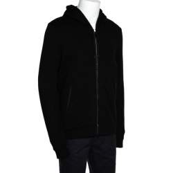 Pre Owned Balenciaga Black Cotton Laser Cut Detail Zip Front Hoodie L 