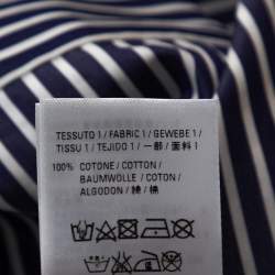 Pre Owned Balenciaga Navy Blue Logo Print Striped Cotton Shrunken Shirt M
