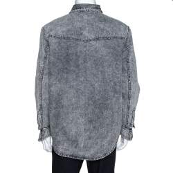 Pre Owned Balenciaga Grey Acid Washed Denim Distressed Cuff Detail Shirt L