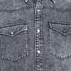 Pre Owned Balenciaga Grey Acid Washed Denim Distressed Cuff Detail Shirt L