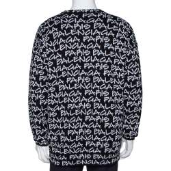 Pre Owned Balenciaga Monochrome Logo Intarsia Knit Crew Neck Jumper M