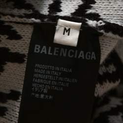 Pre Owned Balenciaga Monochrome Logo Intarsia Knit Crew Neck Jumper M