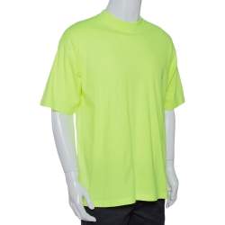 Pre Owned Balenciaga Neon Yellow Logo Embroidered Cotton T-Shirt M