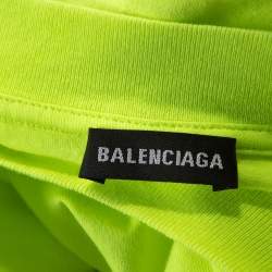 Pre Owned Balenciaga Neon Yellow Logo Embroidered Cotton T-Shirt M