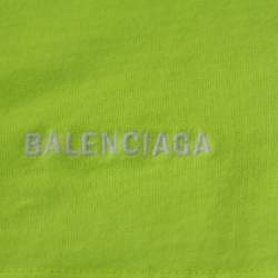 Pre Owned Balenciaga Neon Yellow Logo Embroidered Cotton T-Shirt M