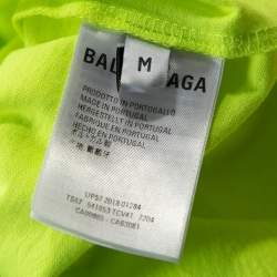Pre Owned Balenciaga Neon Yellow Logo Embroidered Cotton T-Shirt M