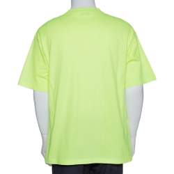 Pre Owned Balenciaga Neon Yellow Logo Embroidered Cotton T-Shirt M