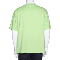 Pre Owned Balenciaga Neon Green Logo Embroidered Cotton T-Shirt M