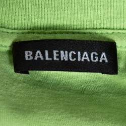 Pre Owned Balenciaga Neon Green Logo Embroidered Cotton T-Shirt M