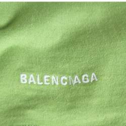Pre Owned Balenciaga Neon Green Logo Embroidered Cotton T-Shirt M
