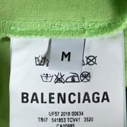 Pre Owned Balenciaga Neon Green Logo Embroidered Cotton T-Shirt M