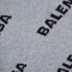 Balenciaga Grey Wool Blend Allover Logo Crew Neck Sweater M