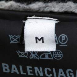 Pre Owned Balenciaga Grey Wool Blend Allover Logo Crew Neck Sweater M